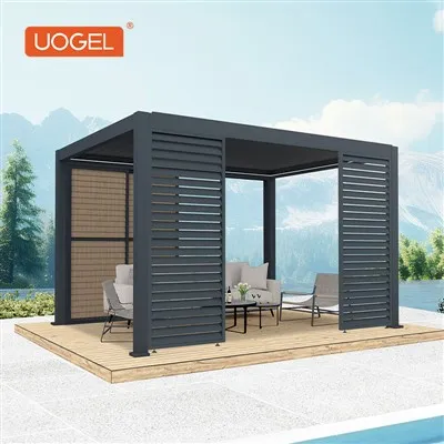 Pergola ជាមួយនឹងដំបូលដែលអាចលៃតម្រូវបាន។